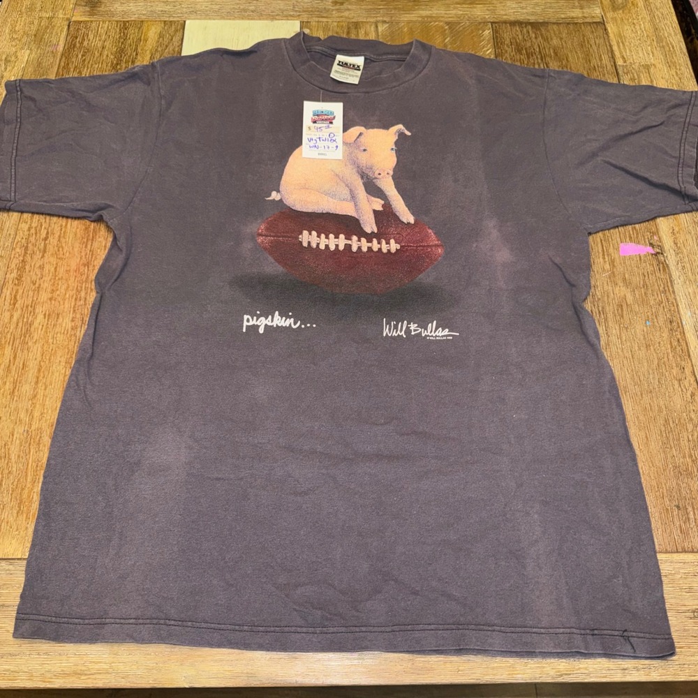 Tultex T-Shirt Mens XL Gray Excellent Will Bullas Pigskin Vintage 1998 Art Tee